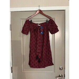 La Mer Luxe Off the Shoulder Jules Dress in Cannes Crimson Black Sz M NWT ***